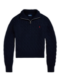 RALPH LAUREN WOMEN Cable-Knit Cotton Quarter-Zip Sweater Hunter Navy