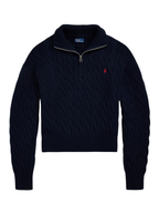 RALPH LAUREN WOMEN Cable-Knit Cotton Quarter-Zip Sweater Hunter Navy