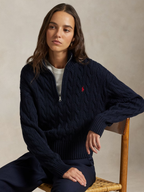 RALPH LAUREN WOMEN Cable-Knit Cotton Quarter-Zip Sweater Hunter Navy
