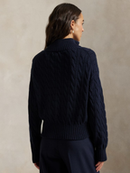 RALPH LAUREN WOMEN Cable-Knit Cotton Quarter-Zip Sweater Hunter Navy