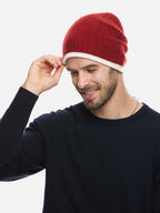 4-Way Cashmere Beanie - White/Wine Red