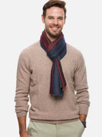 Blue Burgundy Herringbone Mens Cashmere Scarf