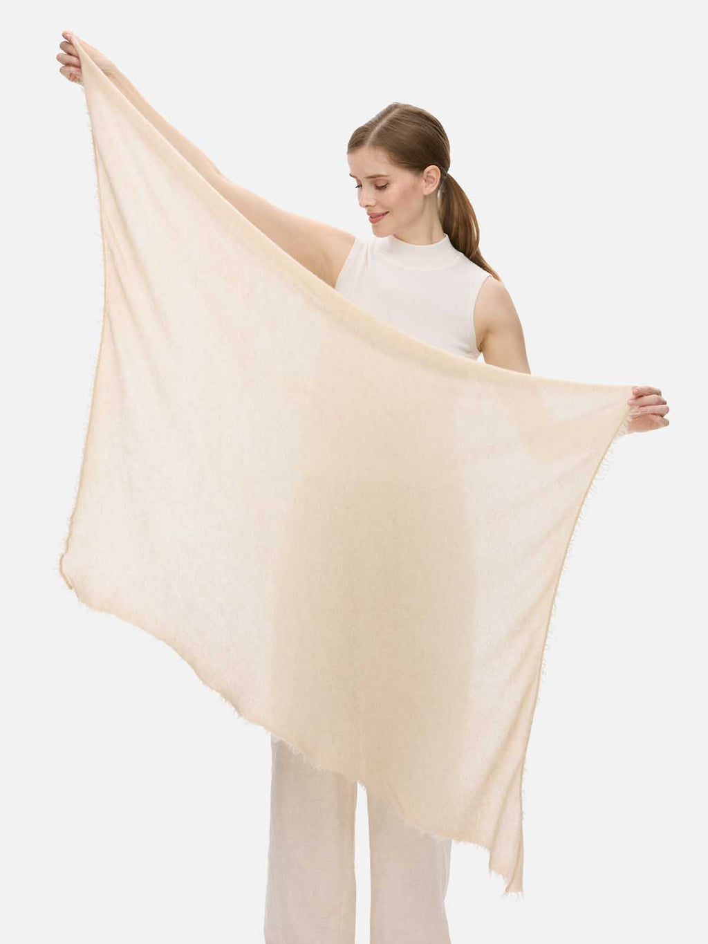 Beige CloudPuff Cashmere Scarf