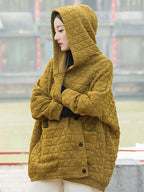 Plus Size Women Winter Casual Button Pocket Hooded Coat