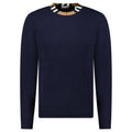 Burberry 'Noland' Knitted Wool/ Cashmere Jumper Check Neck Navy