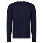 Burberry 'Noland' Knitted Wool/ Cashmere Jumper Check Neck Navy